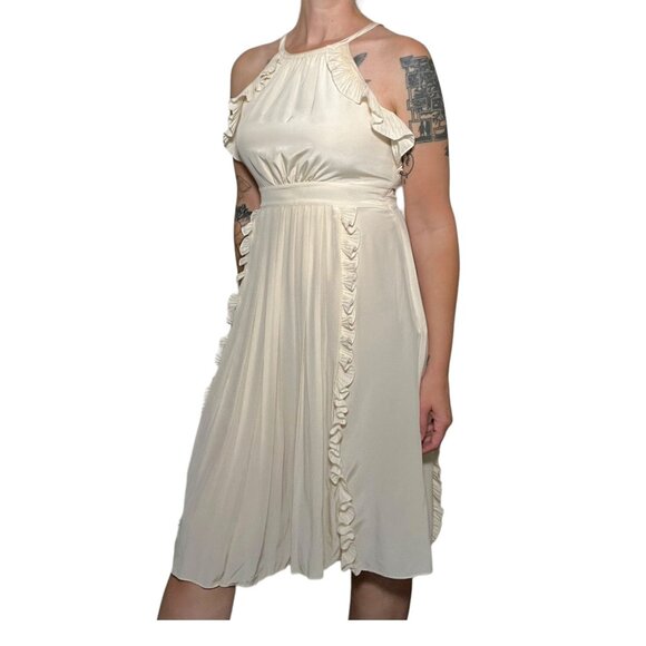 Tibi New York Ruffled Crepe de Chine Silk Halter Midi Dress Ivory White Size 10 - Picture 1 of 15